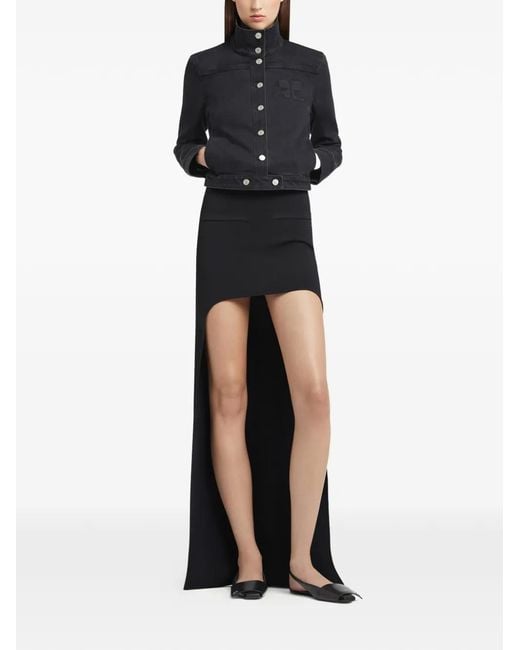 Courreges Black Cropped Jacket With High Collar And Metallic Buttons