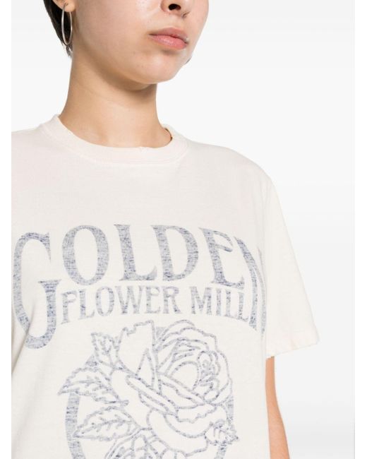 Golden Goose Deluxe Brand White Distressed Logo-print Cotton T-shirt