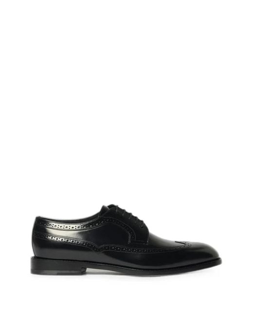 Manolo Blahnik Black Brogue-Pattern Oxford Shoes for men