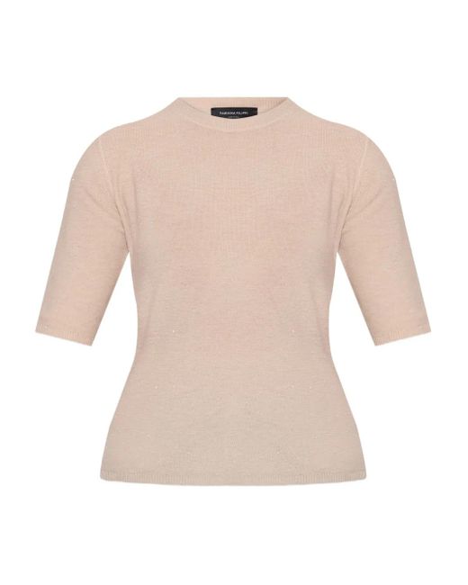 Camiseta con apliques y manga corta Fabiana Filippi de color Natural