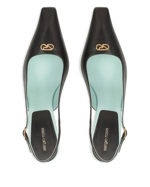 Sergio Rossi Black Logo-Plaque Slingback Pumps