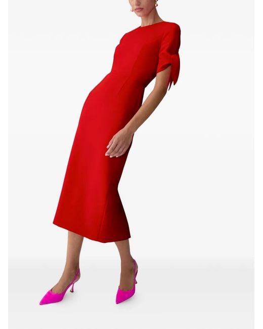 Carolina Herrera Red Tie-Sleeve Midi Dress