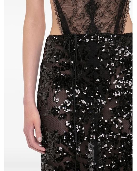 Victoria Beckham Black Sequin-Embellished Pencil Midi Skirt