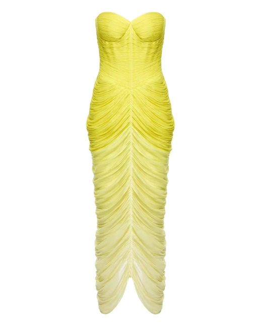 Ana Radu Yellow Strapless Draped Maxi Dress