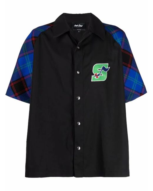 Just Don Black Color Block Shirt for men