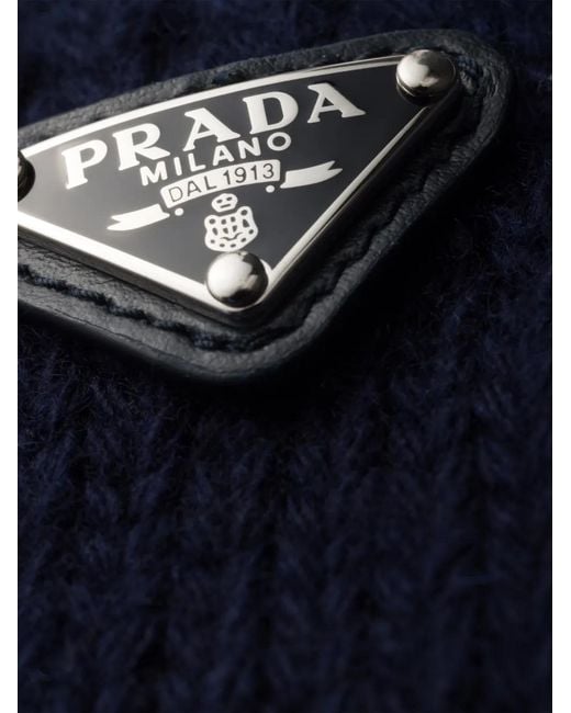 Prada Blue Triangle-Logo Knit Gloves for men