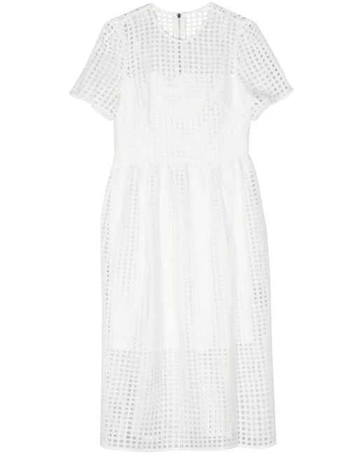 DKNY White Mesh Flared Dress