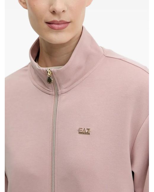 EA7 Pink Long-Detail Zip-Up Sweatshirt