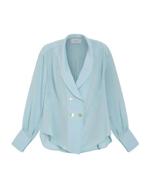 Isolda Blue Double-Breasted Silk Shirt