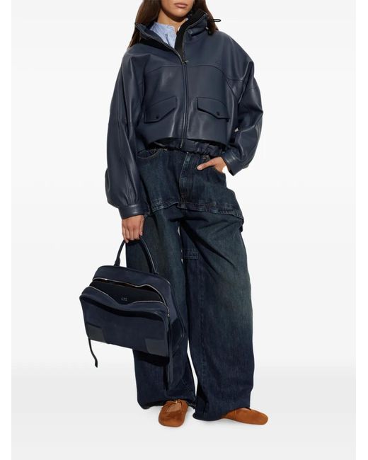 Loewe Blue Stand-Up-Collar Leather Jacket