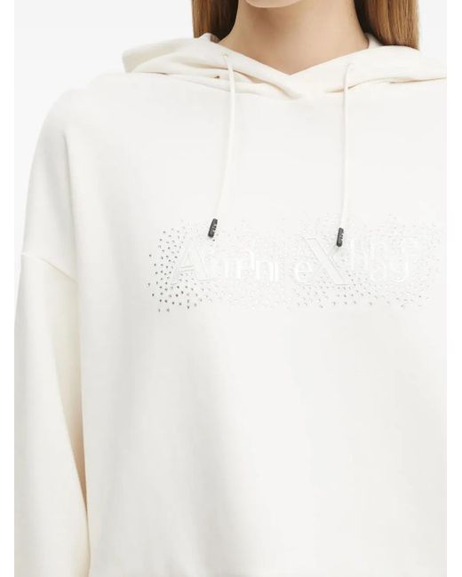 ARMANI EXCHANGE White Crystal-Embellished Long-Sleeve Hoodie