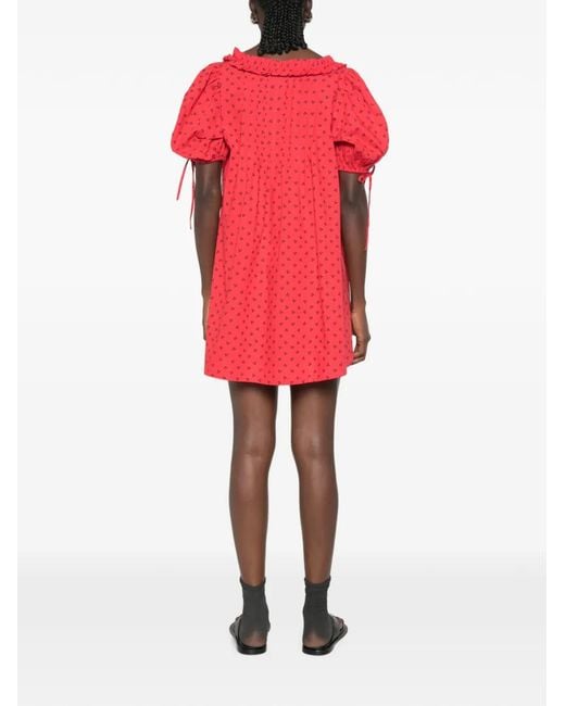 Damson Madder Red Jemima Ruffled Cherry-Print Mini Dress