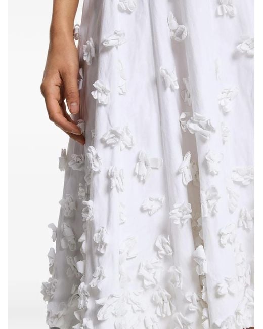 Michael Kors White Floral-Embroidered A-Line Midi Skirt