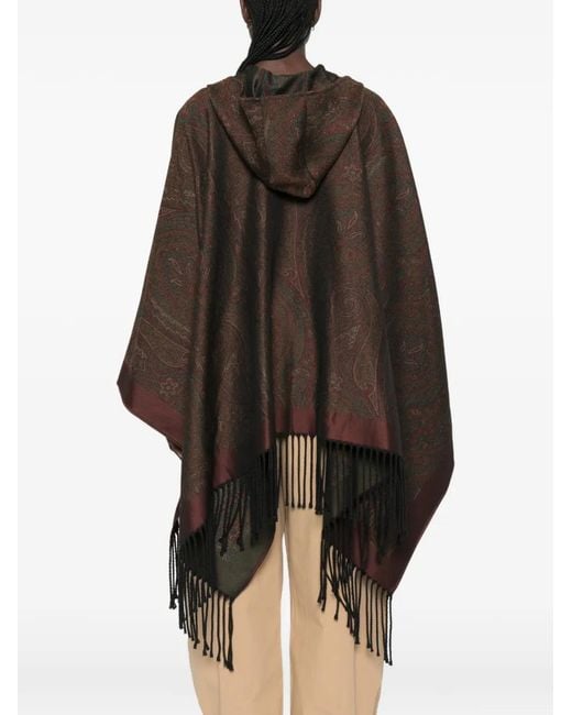 Etro Black Paisley-Print Hooded Poncho