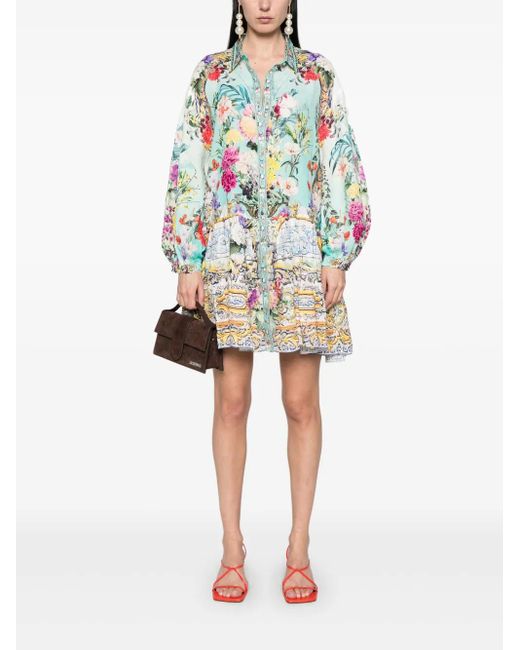 Camilla Gray Tiered Long-Sleeve Mini Dress