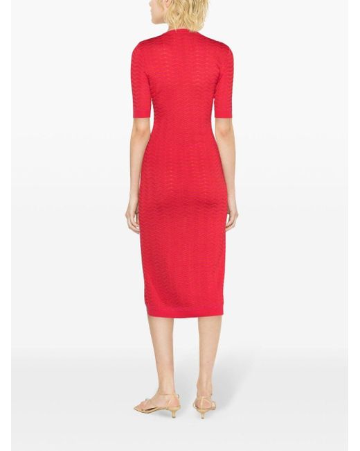 Missoni Red Zigzag-woven Midi Dress