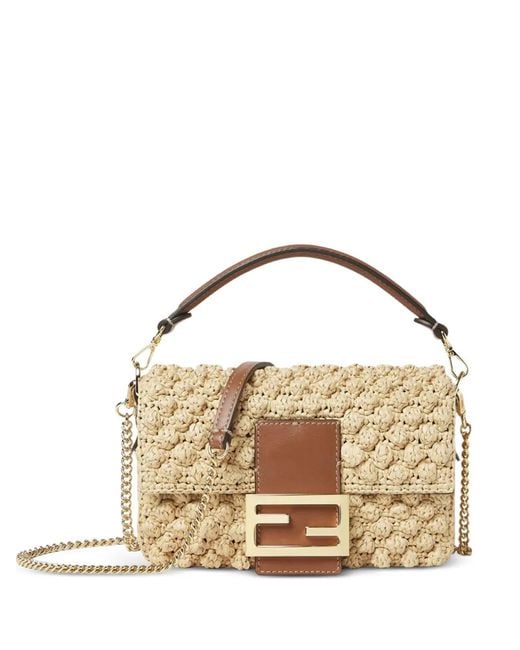 Fendi Metallic Mini Baguette Mini Raffia Shoulder Bag