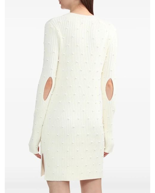 Helmut Lang White Bead-Embellished Ribbed Dress