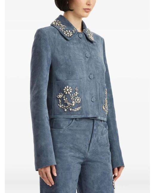 Oscar de la Renta Blue Crystal-Embroidered Jacket