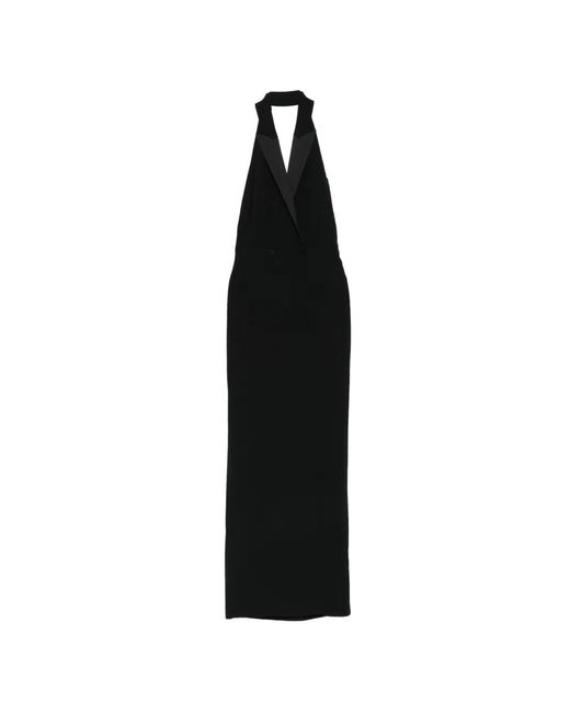 Patrizia Pepe Black Tuxedo-Lapel Halterneck Dress