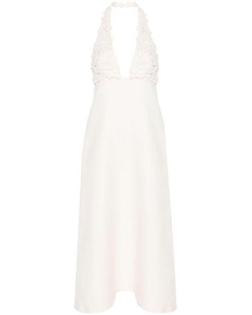Valentino Garavani White Floral-appliqué Crepe Maxi Dress