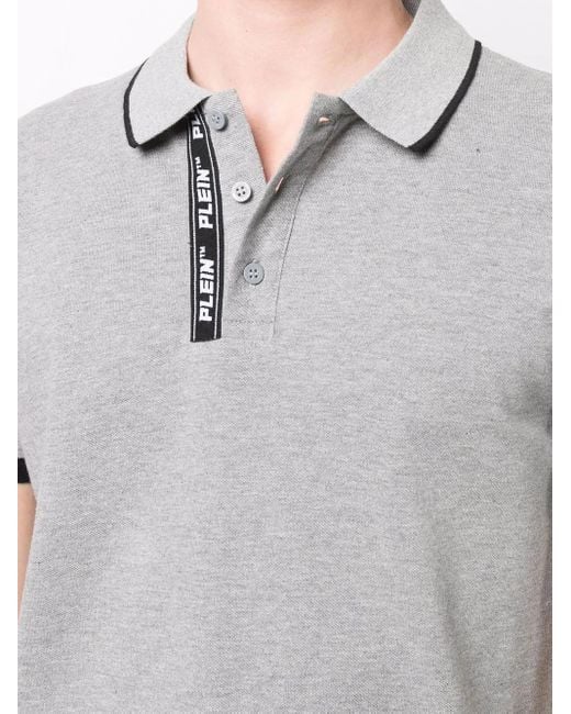 Philipp Plein Gray Logo-Tape Detail Polo Shirt for men