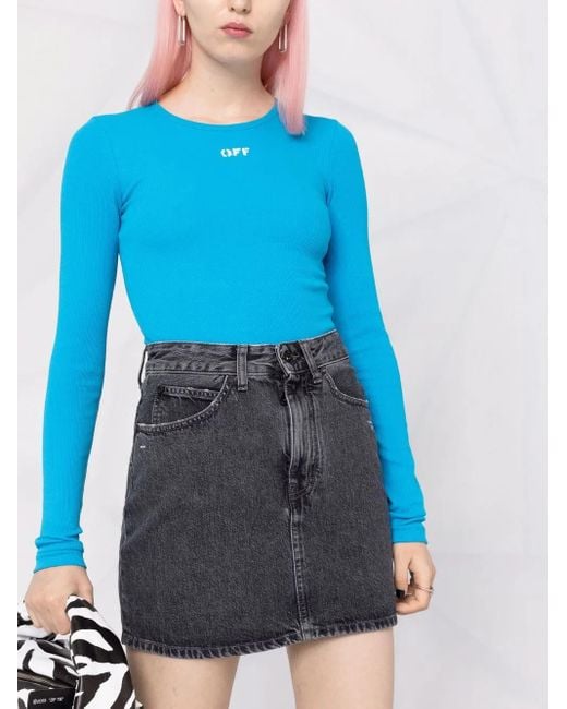 Off-White c/o Virgil Abloh Gray Logo-print Denim Skirt