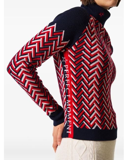 Perfect Moment Red Chevron-Pattern Sweatshirt