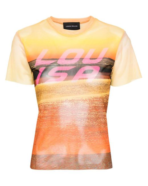 Louisa Ballou Orange Beach Logo-print Mesh T-shirt