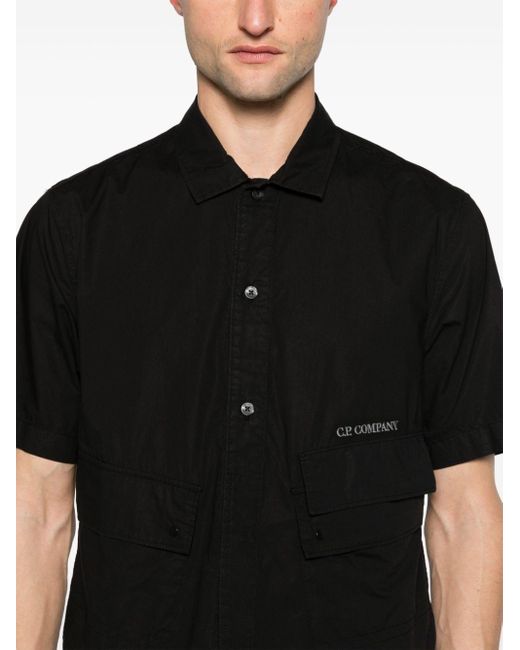 C P Company Black Logo-embroidered Poplin Shirt for men