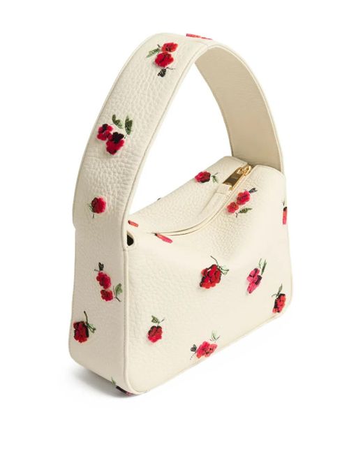Khaite Natural Small Elena Floral-Embroidered Leather Shoulder Bag