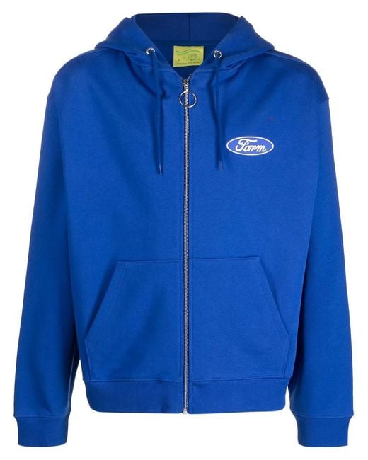Sky High Farm Blue Slogan-Print Zip-Up Hoodie for men