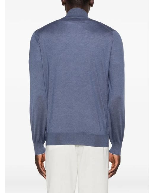 Brunello Cucinelli Blue Long-Sleeve Zip-Fastening Cardigan for men