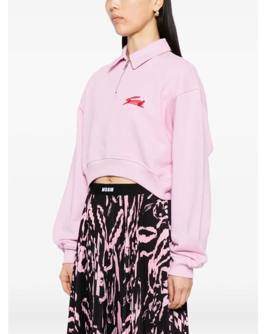 MSGM Pink Logo-Embroidered Top