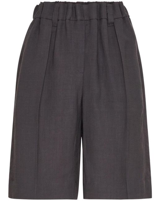 Brunello Cucinelli Gray Knee-length Linen-blend Shorts