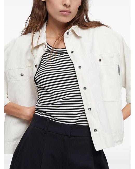 Brunello Cucinelli White Short-Sleeve Cotton-Linen Jacket