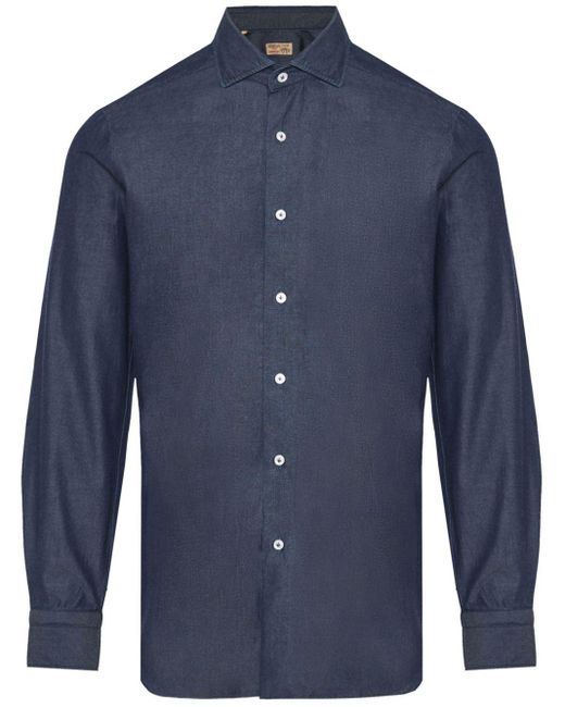 Barba Napoli Blue Spread-collar Shirt for men