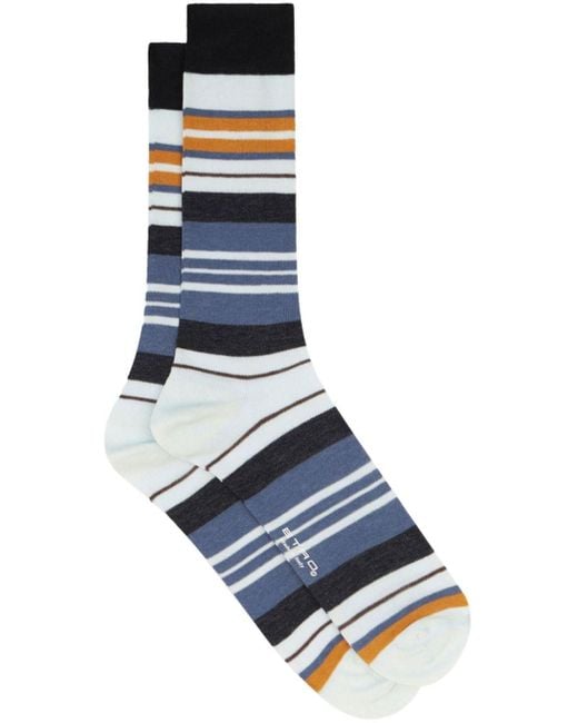 Etro Gestreifte Socken mit Logo in Blue für Herren