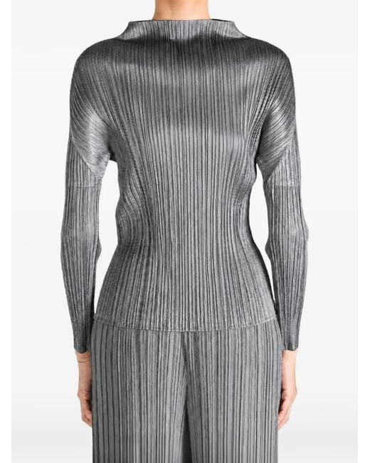Pleats Please Issey Miyake Gray Pleated Long-Sleeve Top