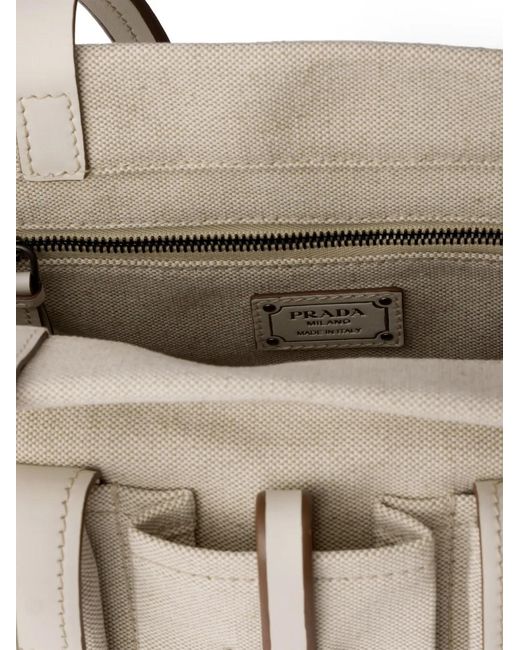 Prada White Route Large Canvas And Leather Tote Bag