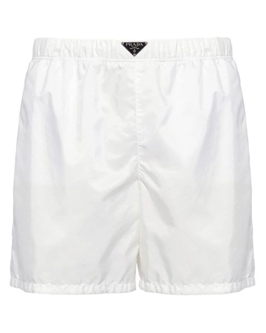 Prada White Triangle-logo Swim Shorts for men
