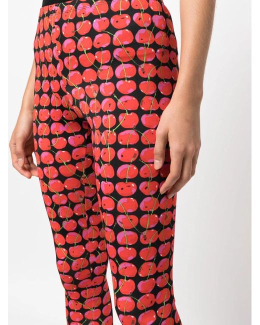 LaDoubleJ Red Cherry-Print Mid-Rise Leggings