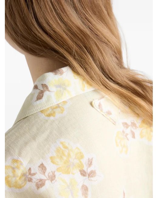 Prada Natural Floral-Print Old-Linen Shirt
