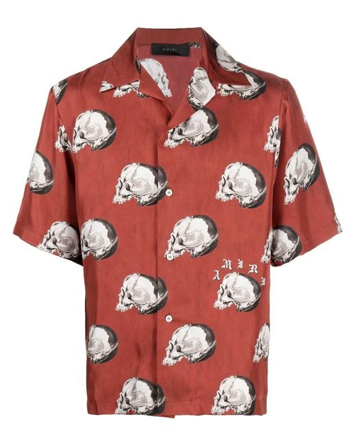 Amiri Red Skull-Print Silk Shirt for men