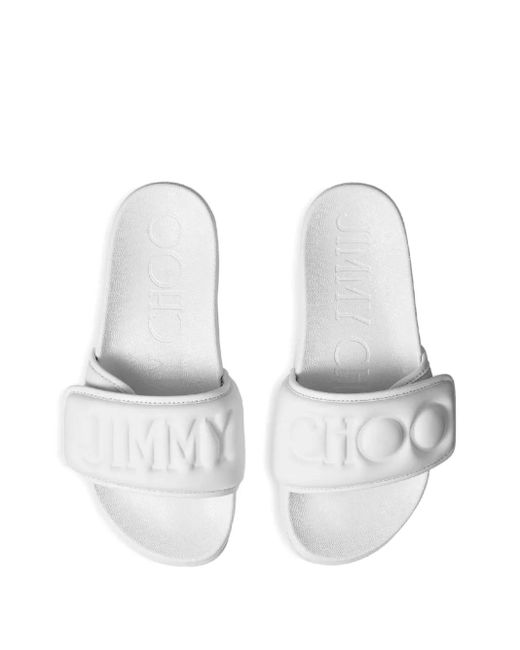 Jimmy Choo White Fitz Logo-Strap Slides