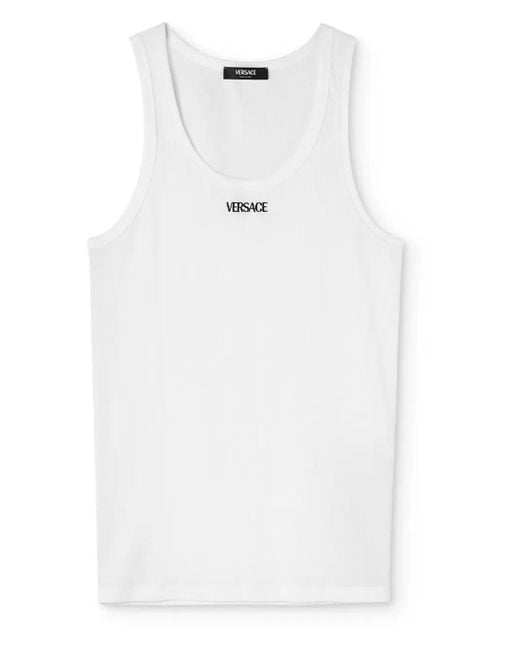 Versace White Logo Cotton Tank Top for men
