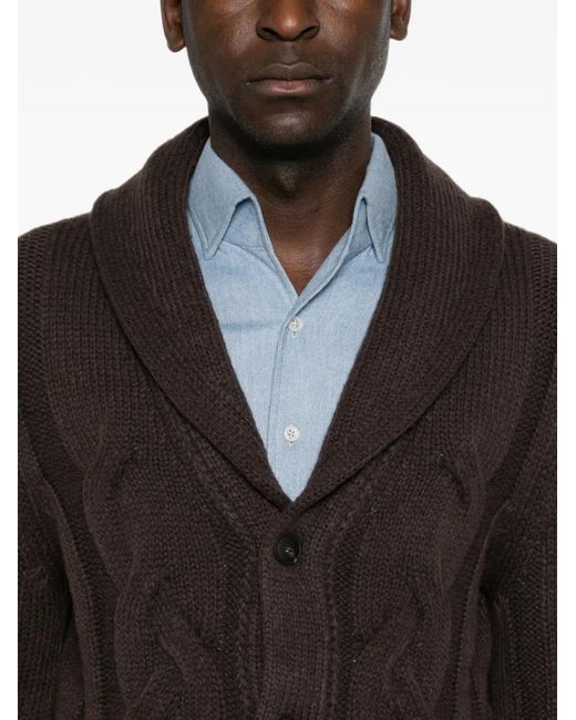 Gran Sasso Brown Cable-Knit Shawl-Collar Cardigan for men