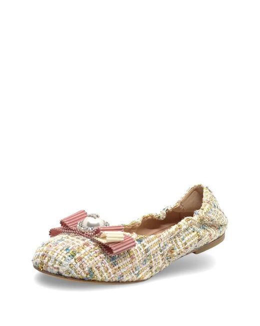 Casadei White Bow-Detail Tweed Ballet Flats
