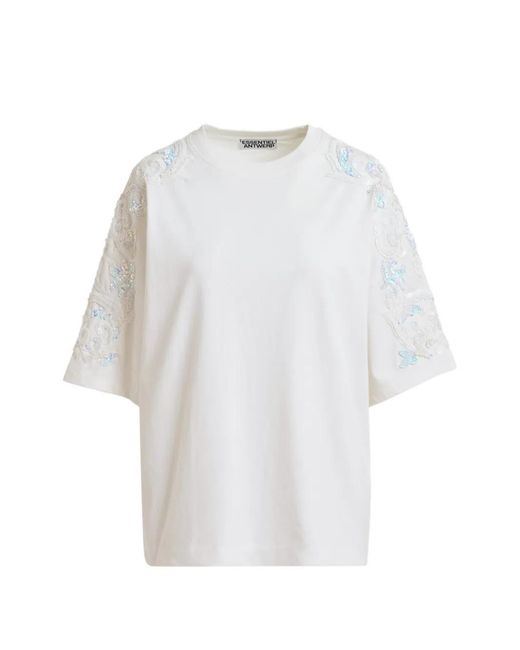 Essentiel Antwerp White Sequin-Embellished Bead-Embellished T-Shirt