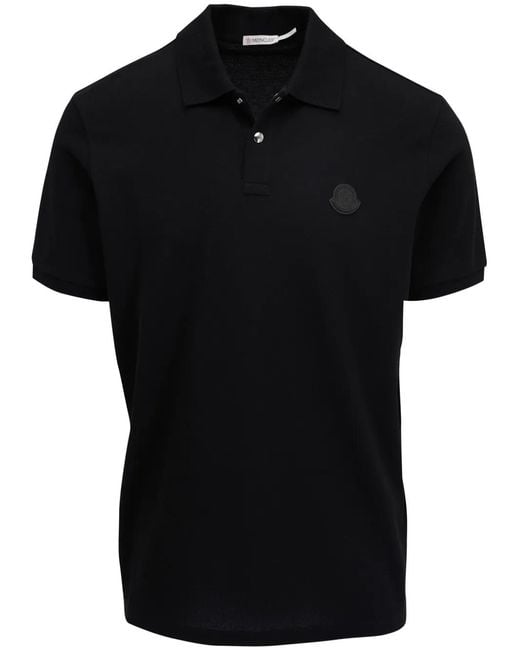 Moncler Black Logo-Patch Cotton Polo Shirt for men